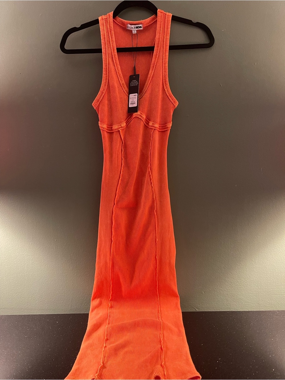 Fashion Nova Orange Ribbed Tank Maxi Dress